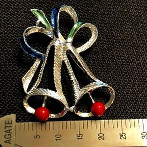 ⚡4 for $20⚡Silver Bells Brooch Enamel Blue Green "Gerry's" Red ringer. Vintage